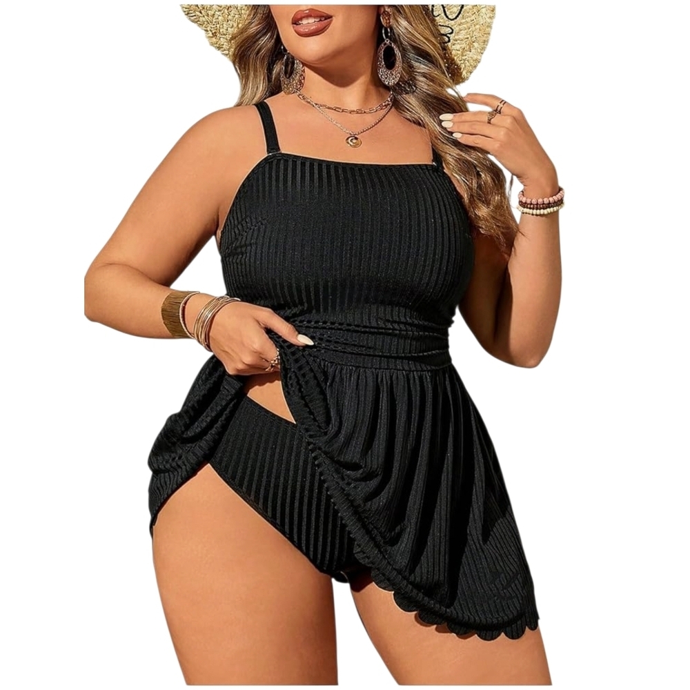 OYOANGLE - XL Elegant Black 2 Piece Swim Dress - Picture 4 of 13